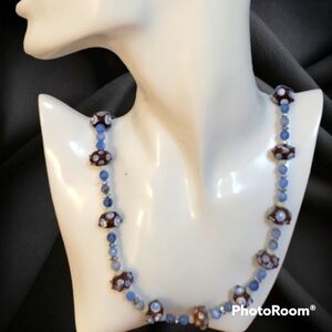 HANDMADE Agate Quartz Lampwork Beaded Artsy Opera Necklace